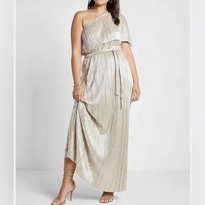 NWT Rachel Zoe Metallic One Shoulder Tie Waist Maxi Dress - size M